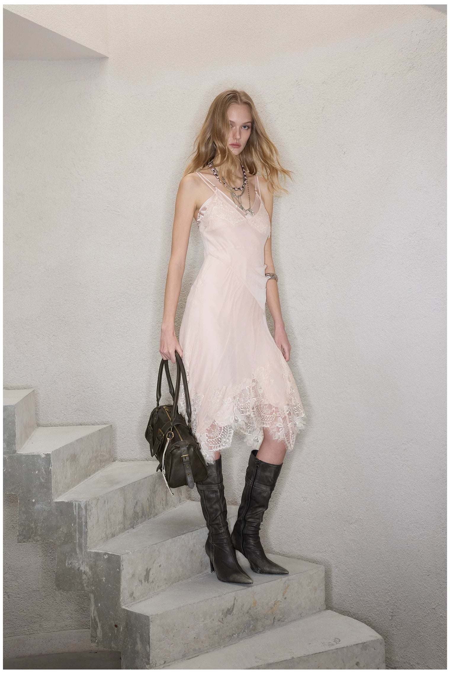 Lace Hem Layered V-Neck Camisole Dress