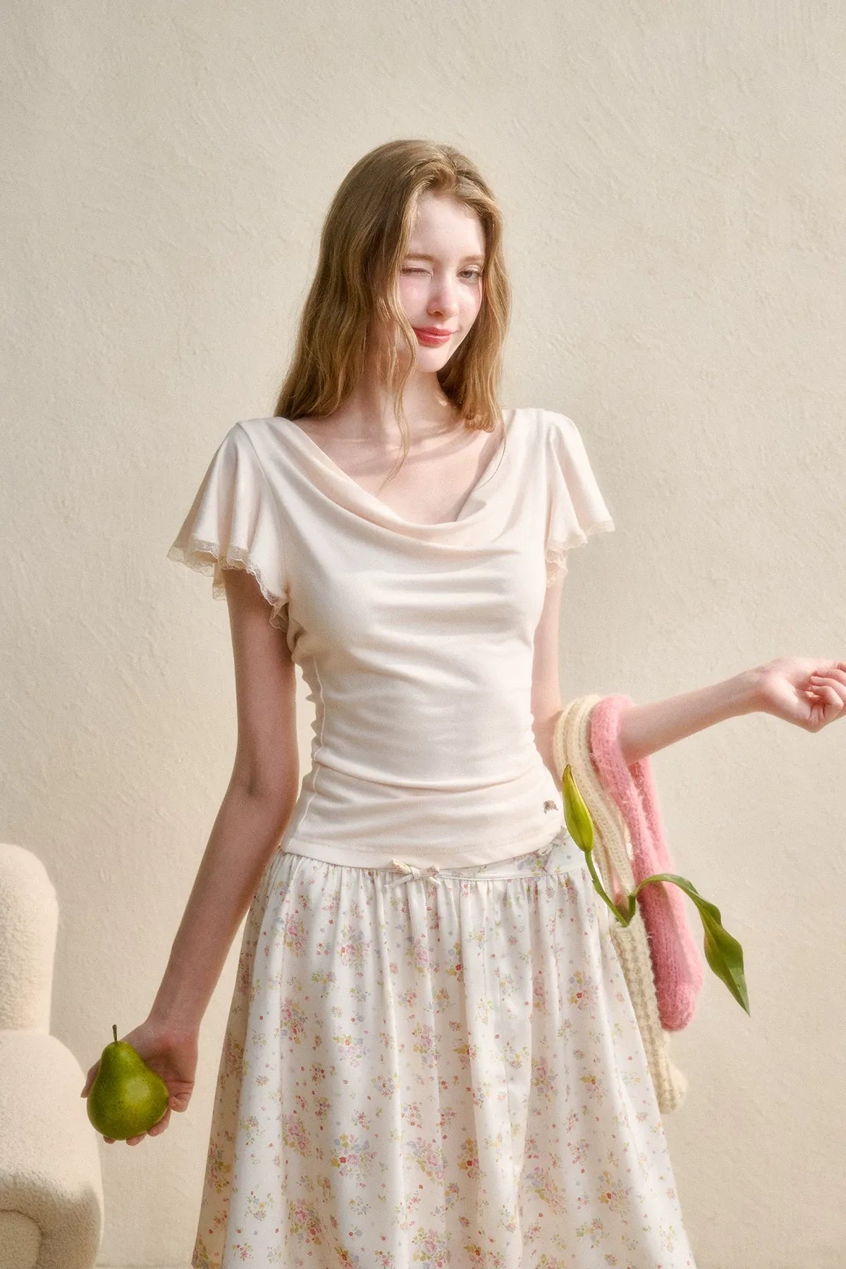 Airy V-Neck Ribbed T-Shirt