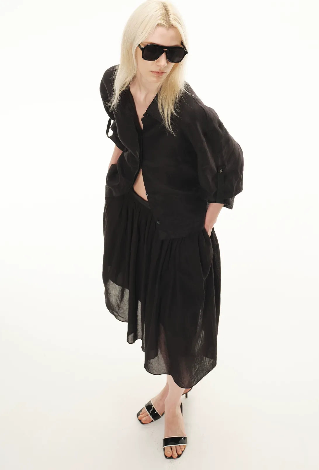 Linen Waist-Defined Shirt & Low-Rise Rolled Shorts Set