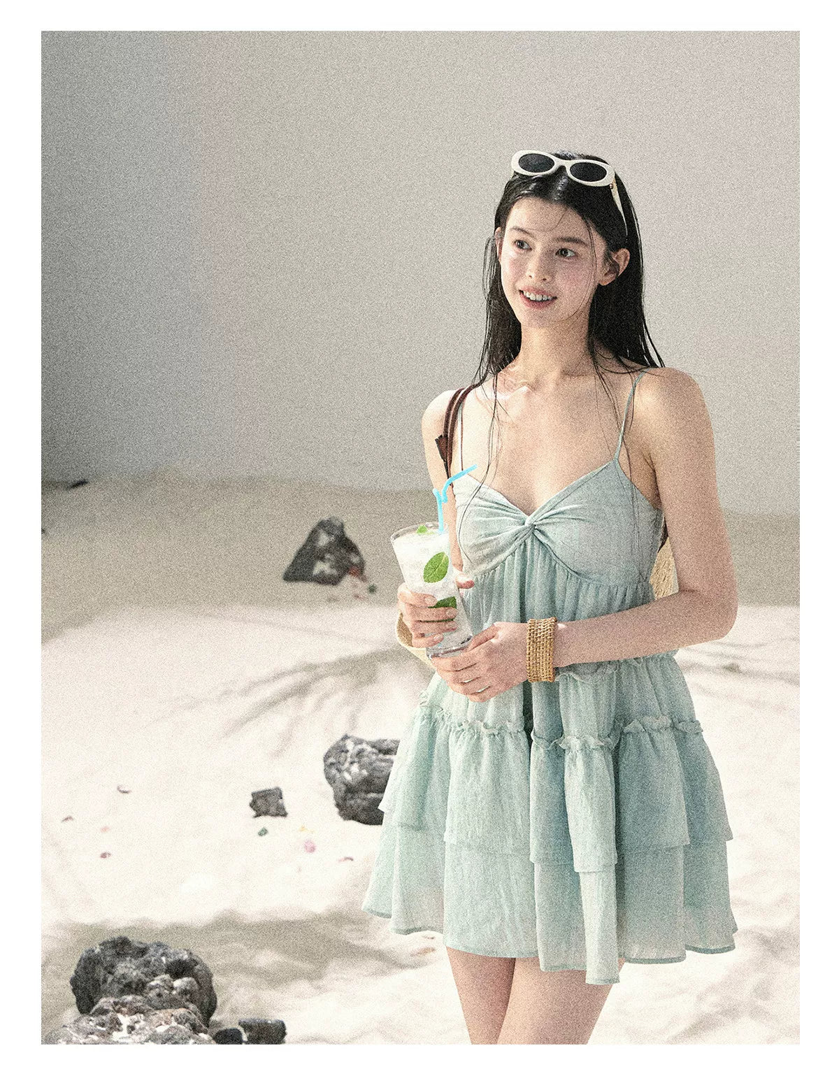 "Mossy Stone Steps" Summer Beach Camisole Dress