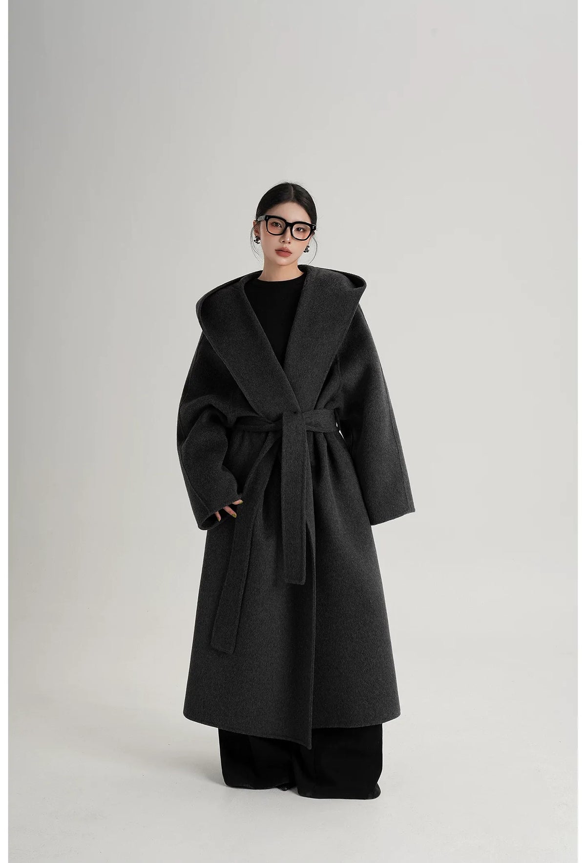 Hand-Sewn Oversized Hooded Wool Coat