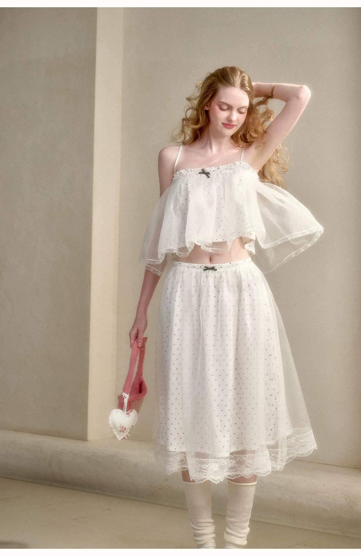 Babydoll Pearl Organza Polka Dot Set