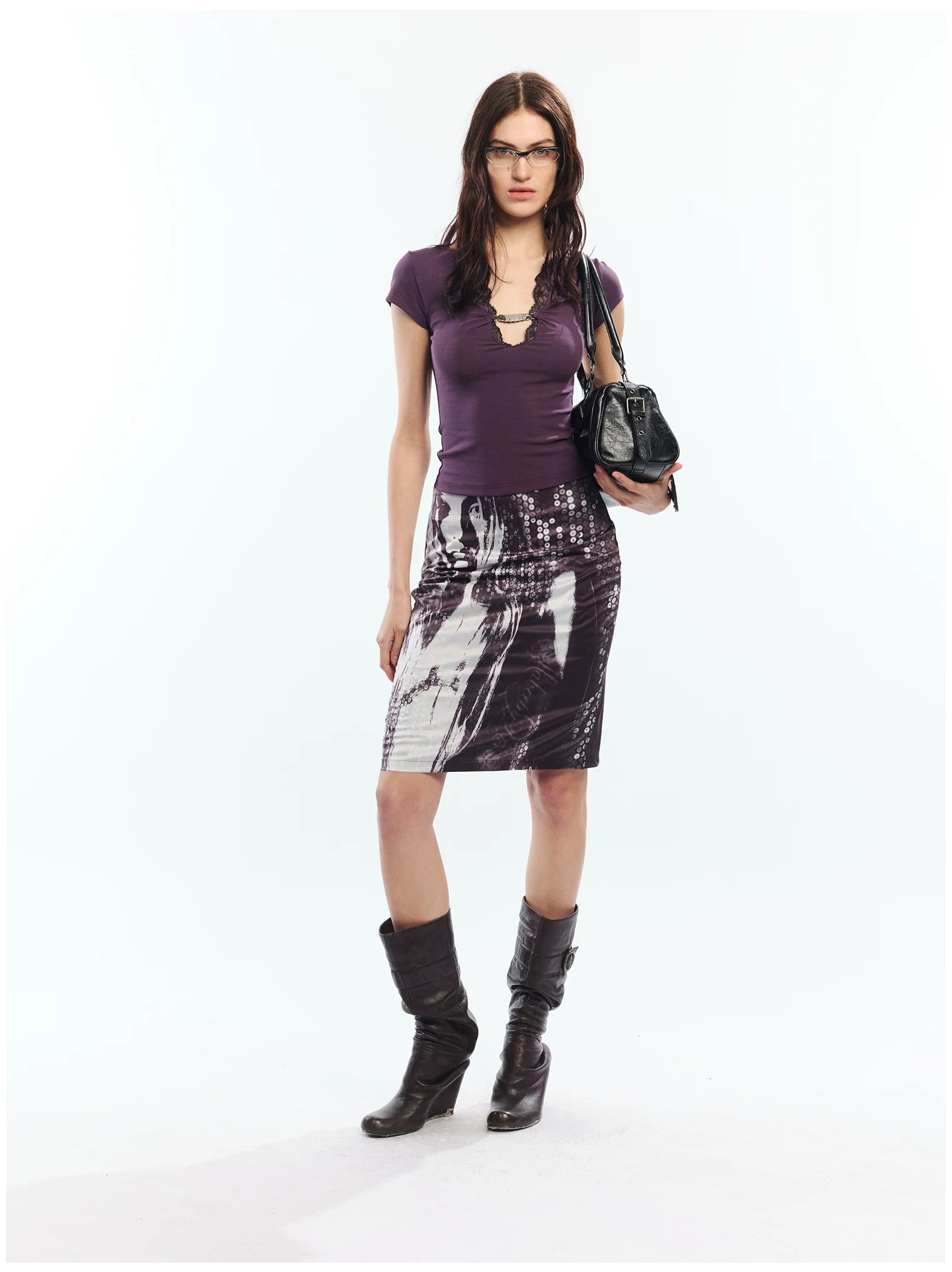 Punk Printed Reversible Satin Midi Skirt