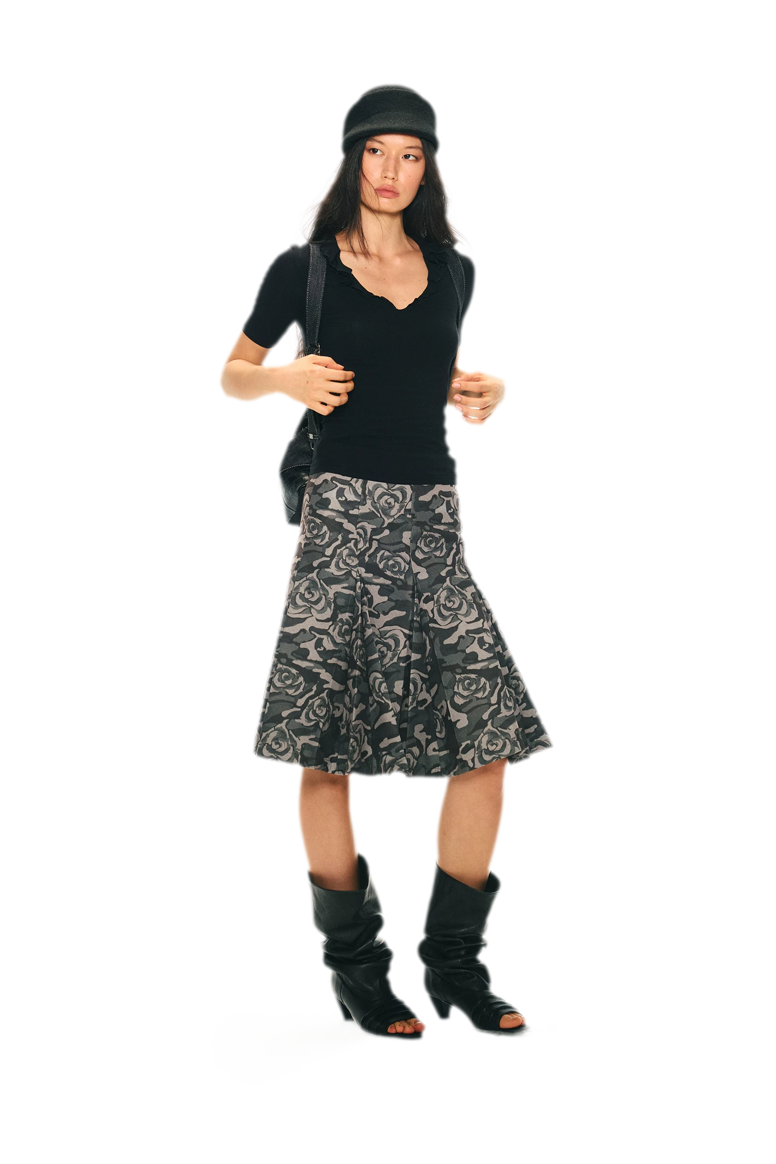 Low Waist Pleated A-Line Skirt