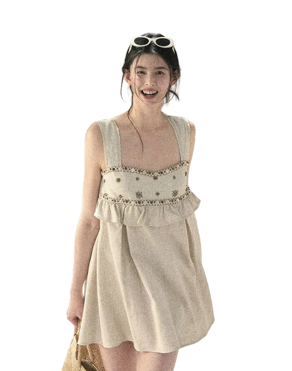 Sunlit Wheat Field Lace Strap Dress
