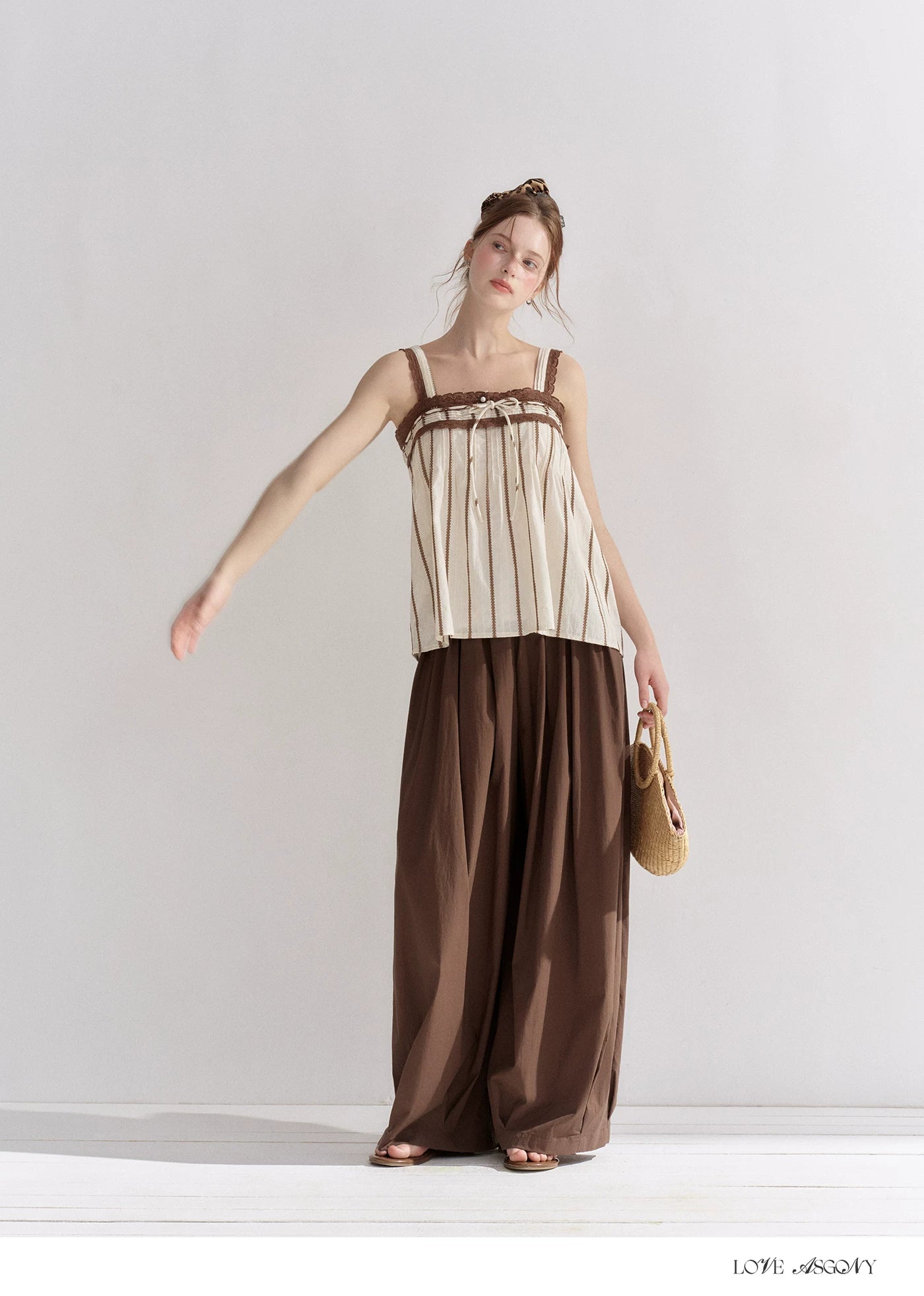 Striped Lace-Trim Tie-Front Camisole