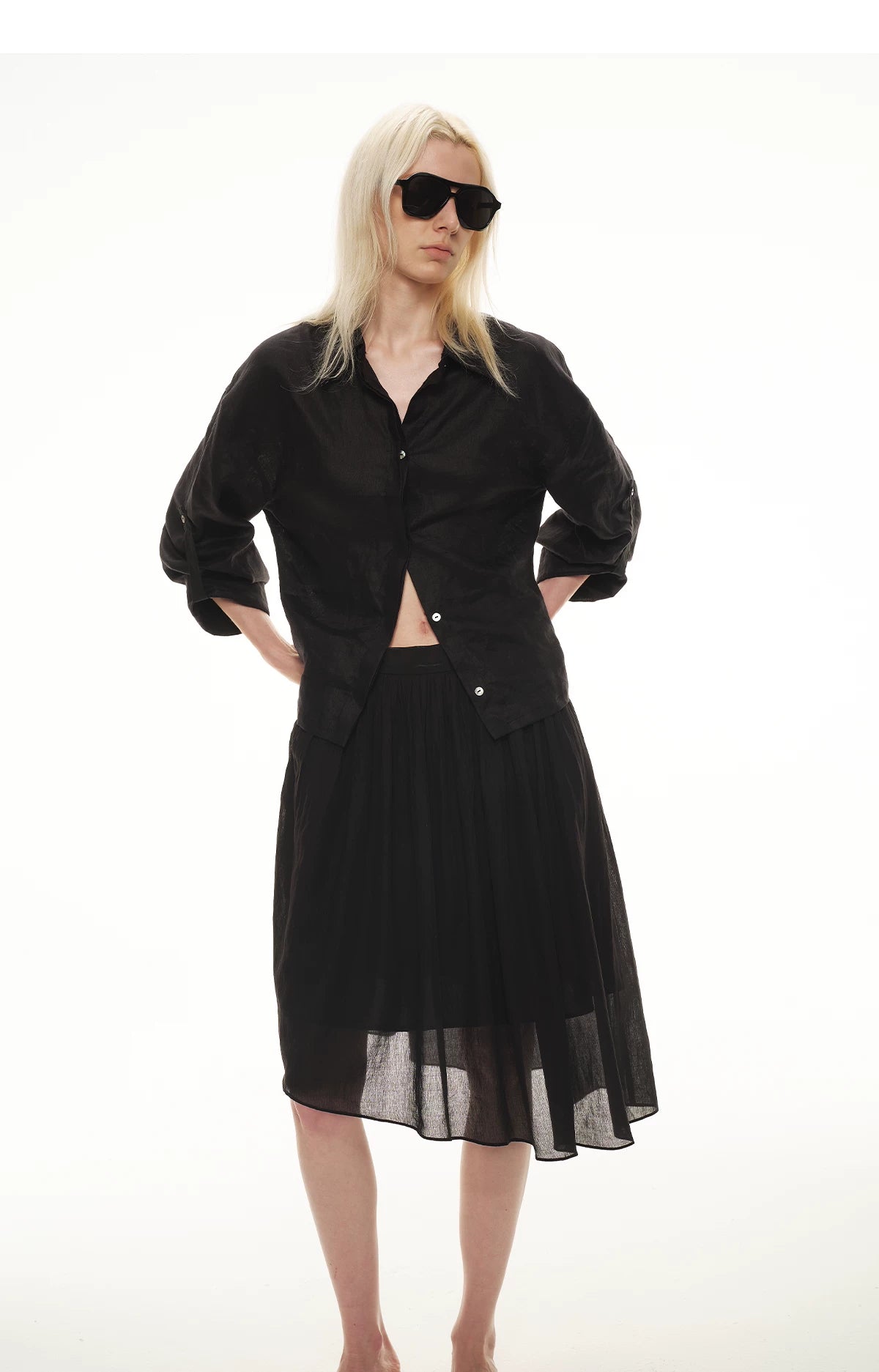 Linen Waist-Defined Shirt & Low-Rise Rolled Shorts Set