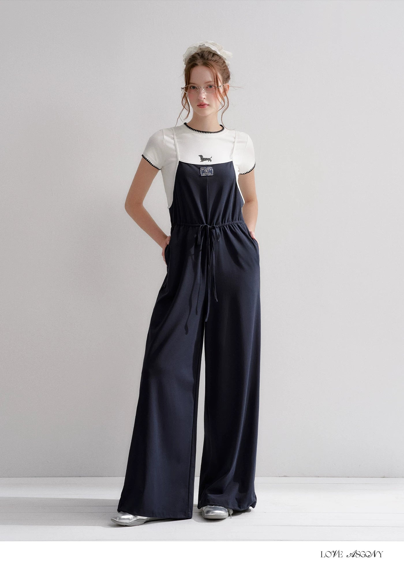 Contrast Piping Drawstring Waist Jumpsuit
