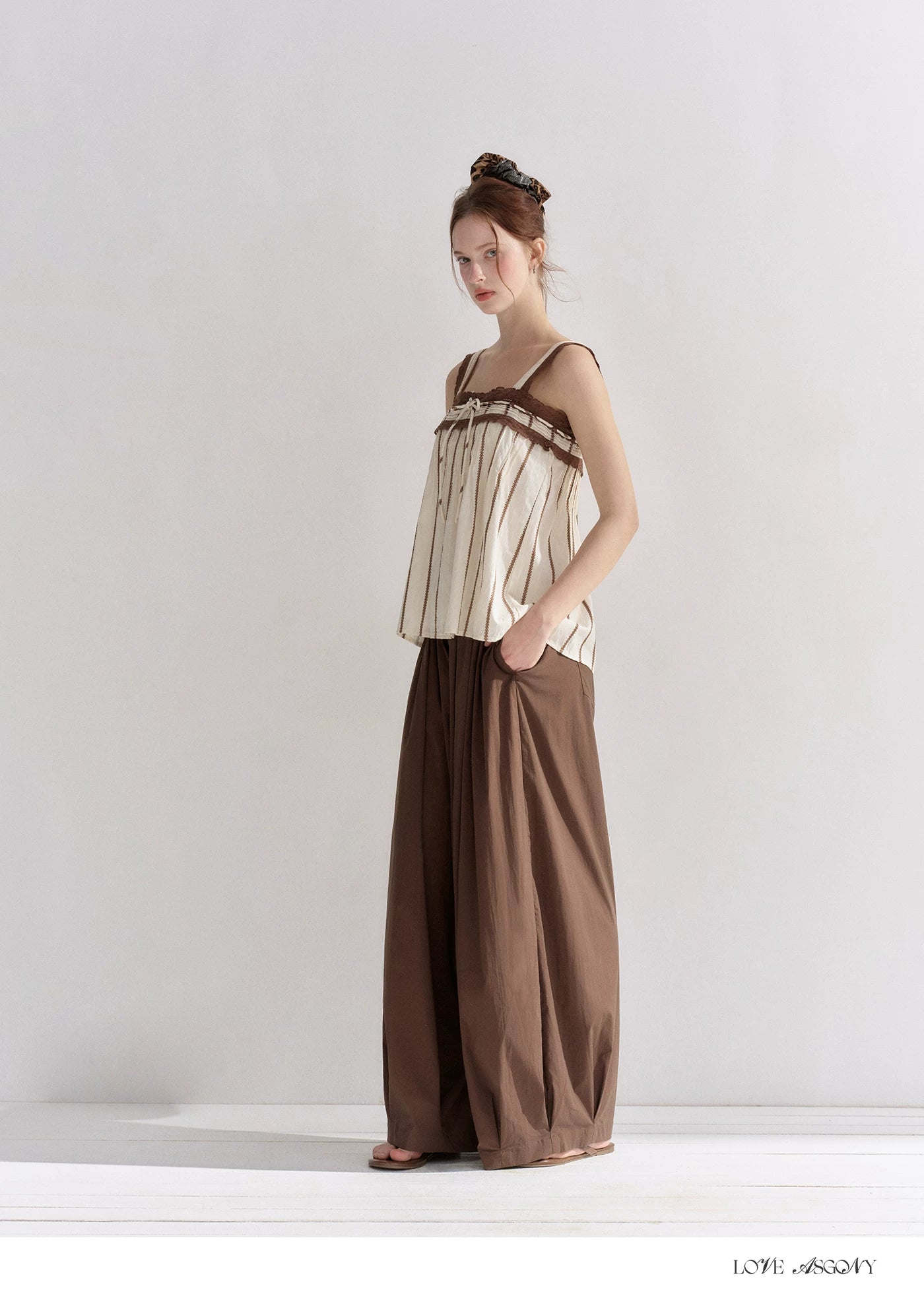 Striped Lace-Trim Tie-Front Camisole