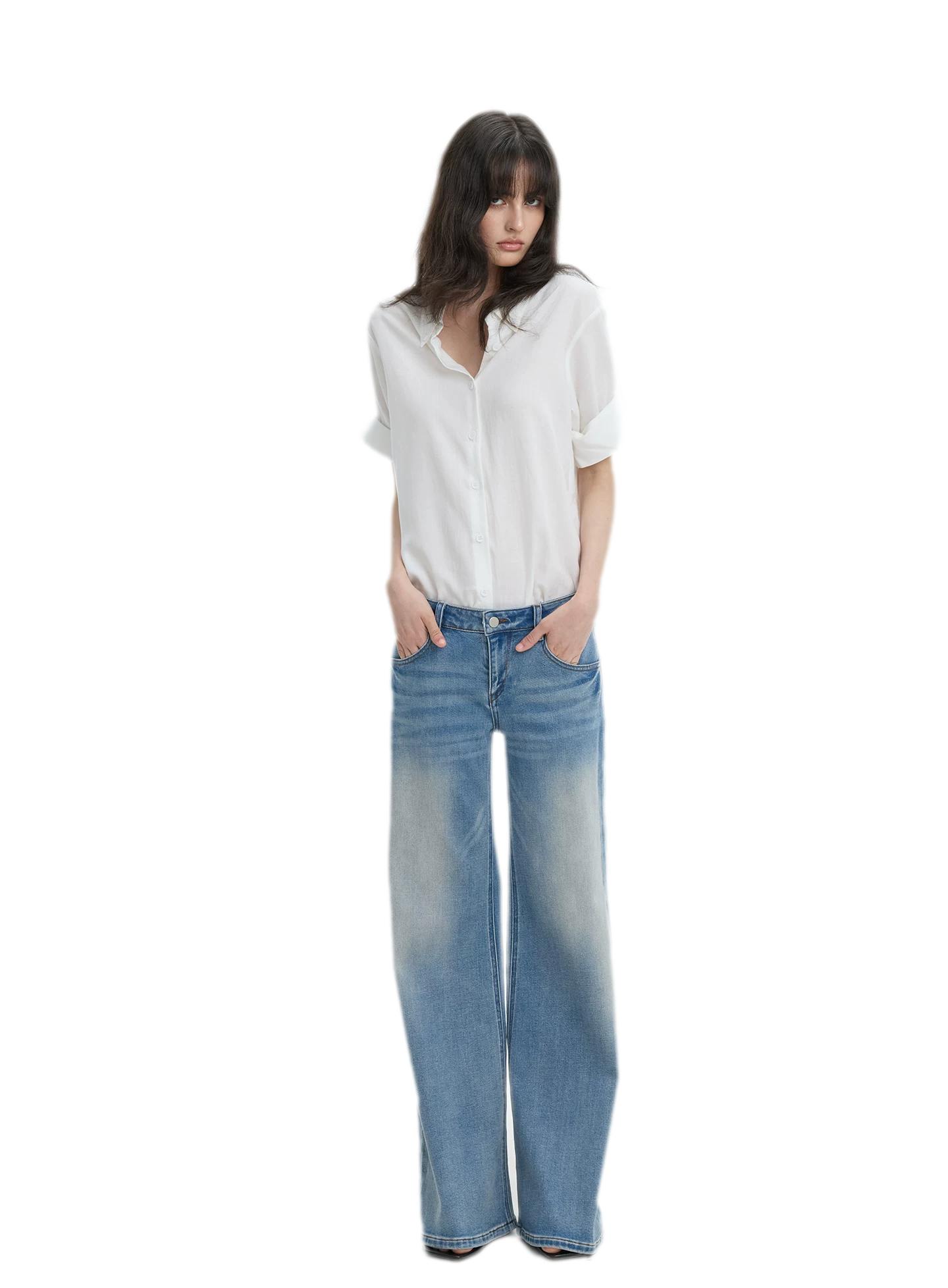 Washed Low-Rise Wide-Leg Jeans