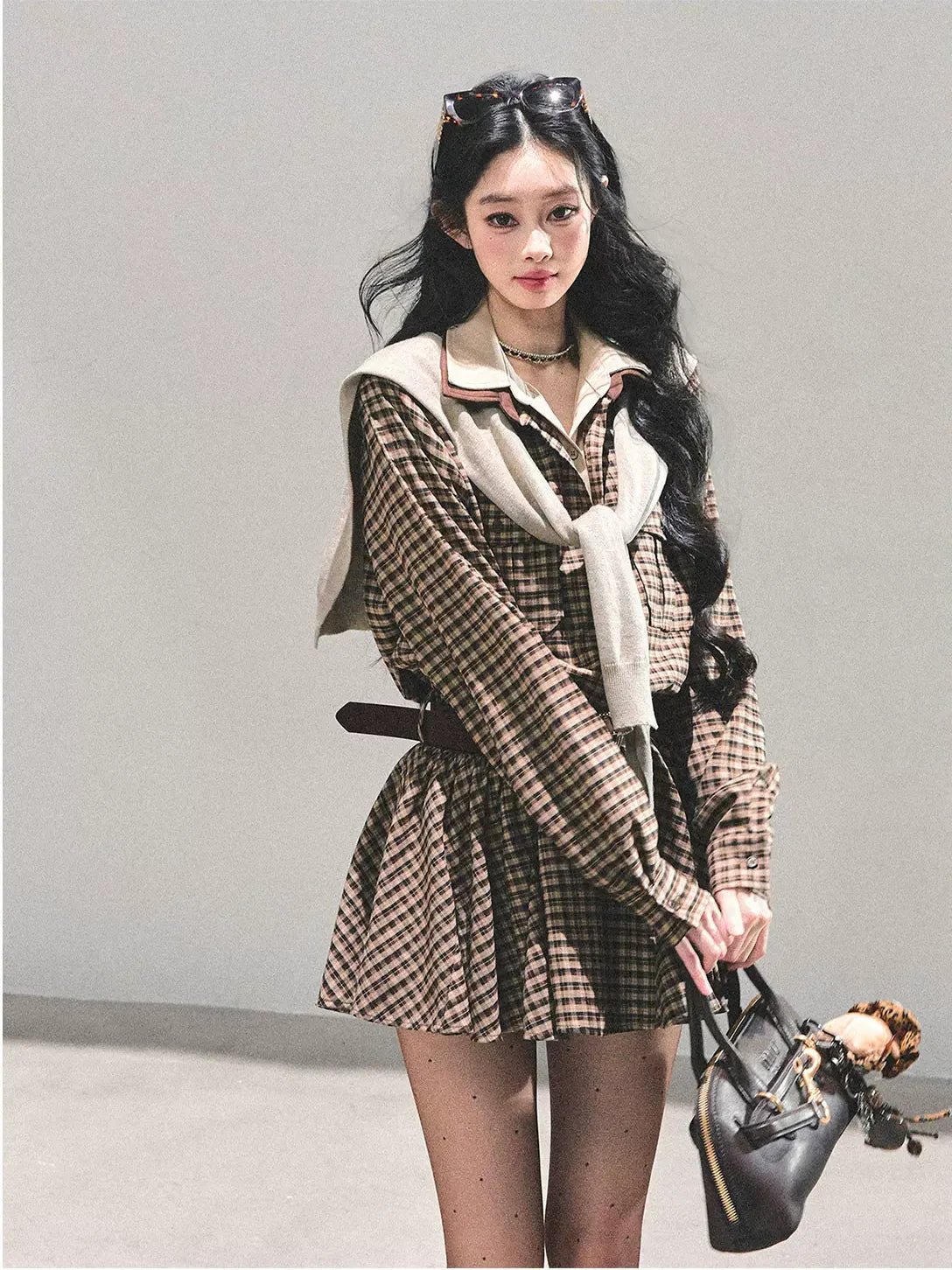 Plaid Petal Panel Mini Dress