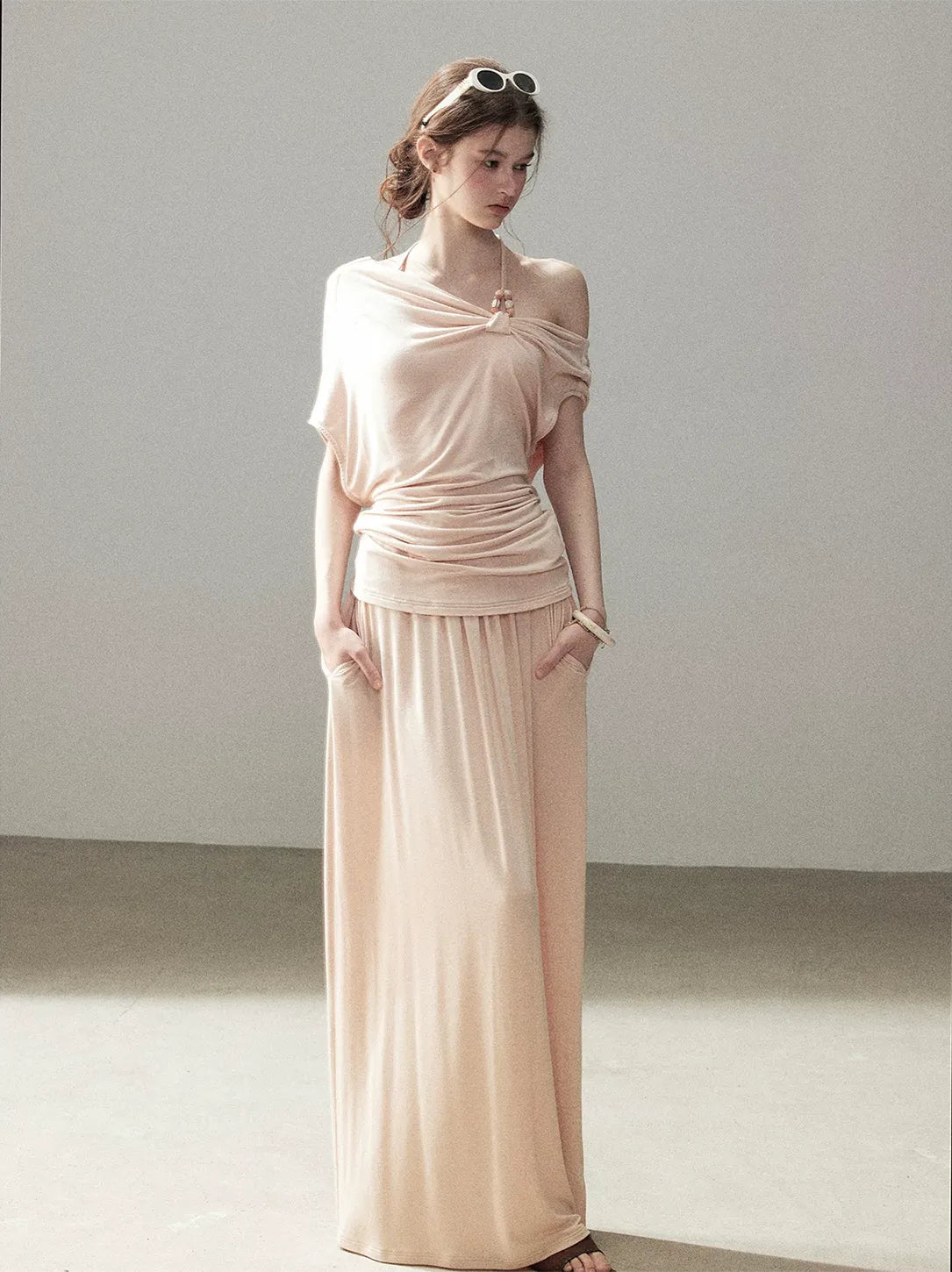 Knot Drape Midi Skirt Set