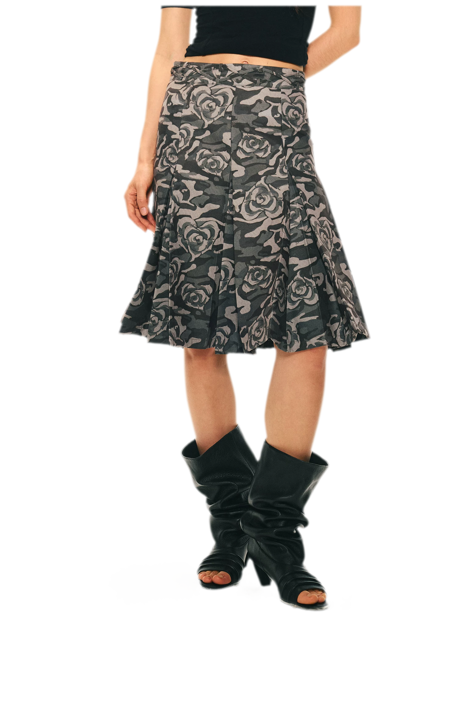 Low Waist Pleated A-Line Skirt