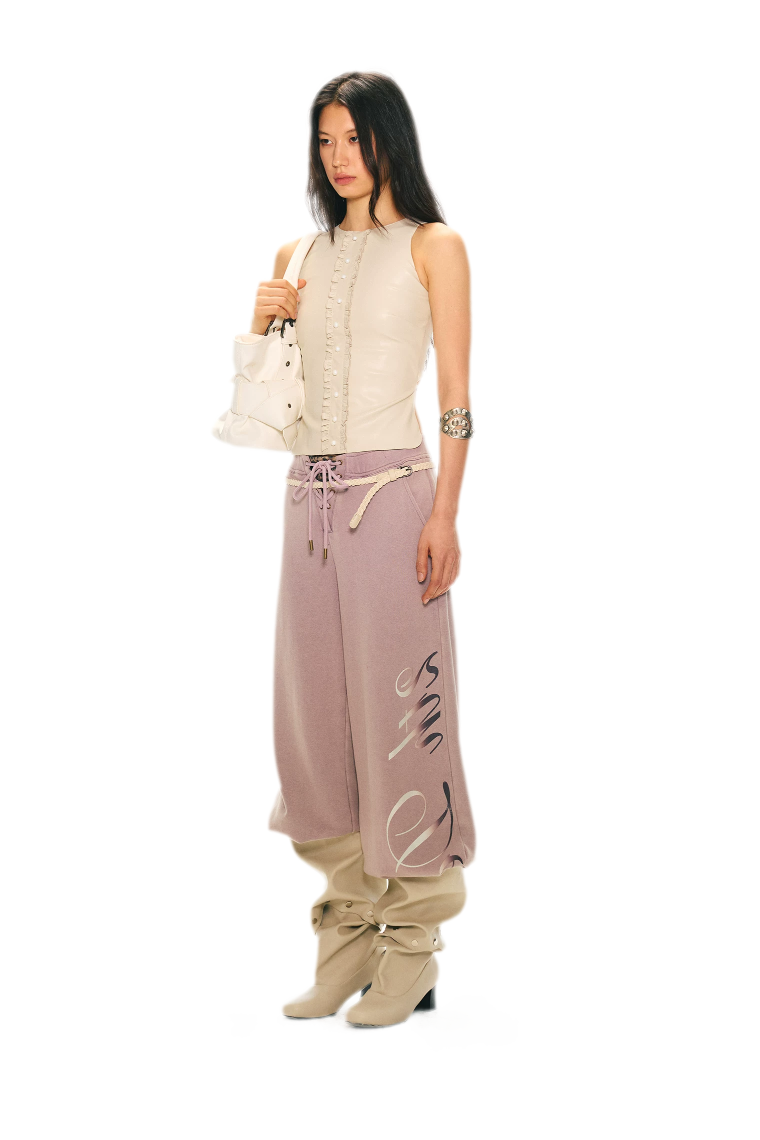 Vintage Letter Print Wide-Leg Pants