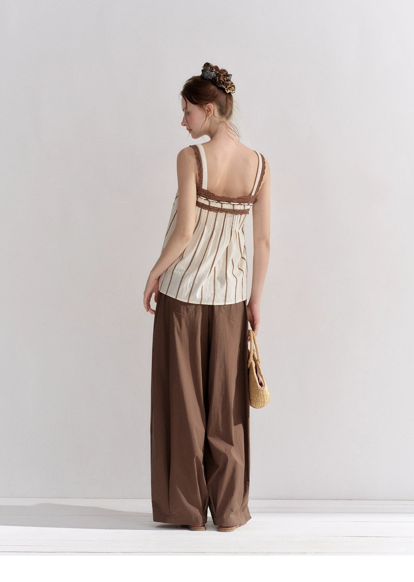Striped Lace-Trim Tie-Front Camisole