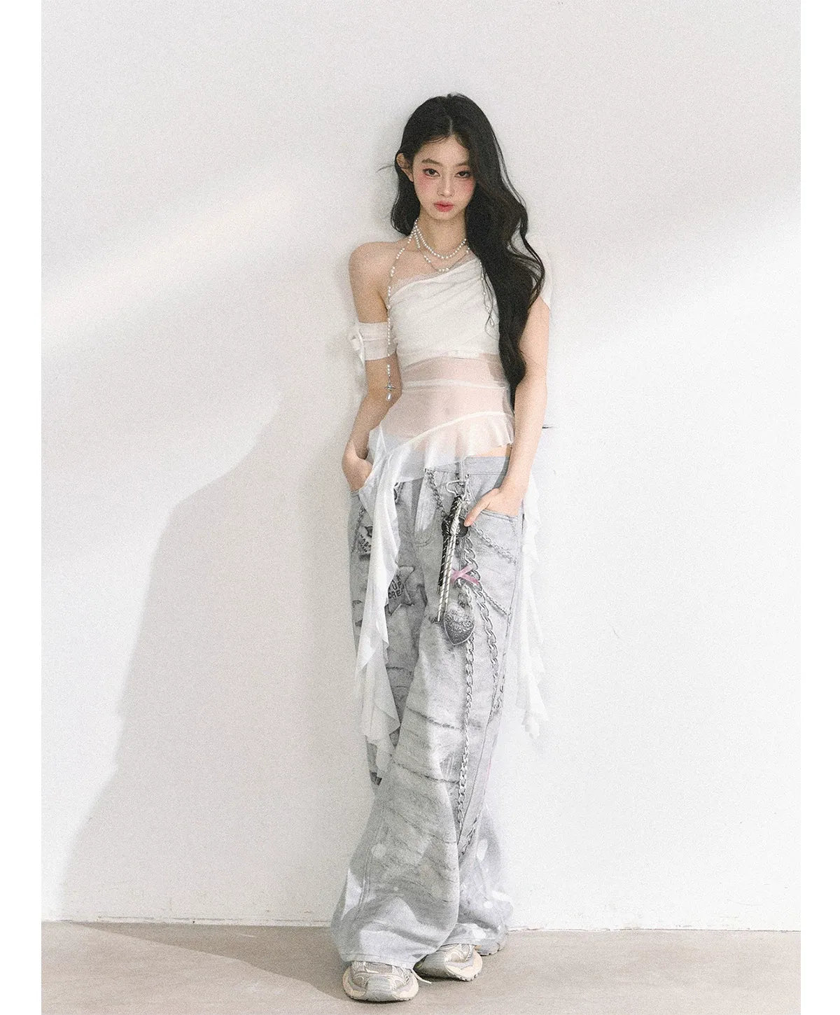 Sheer Asymmetric Mesh Tee