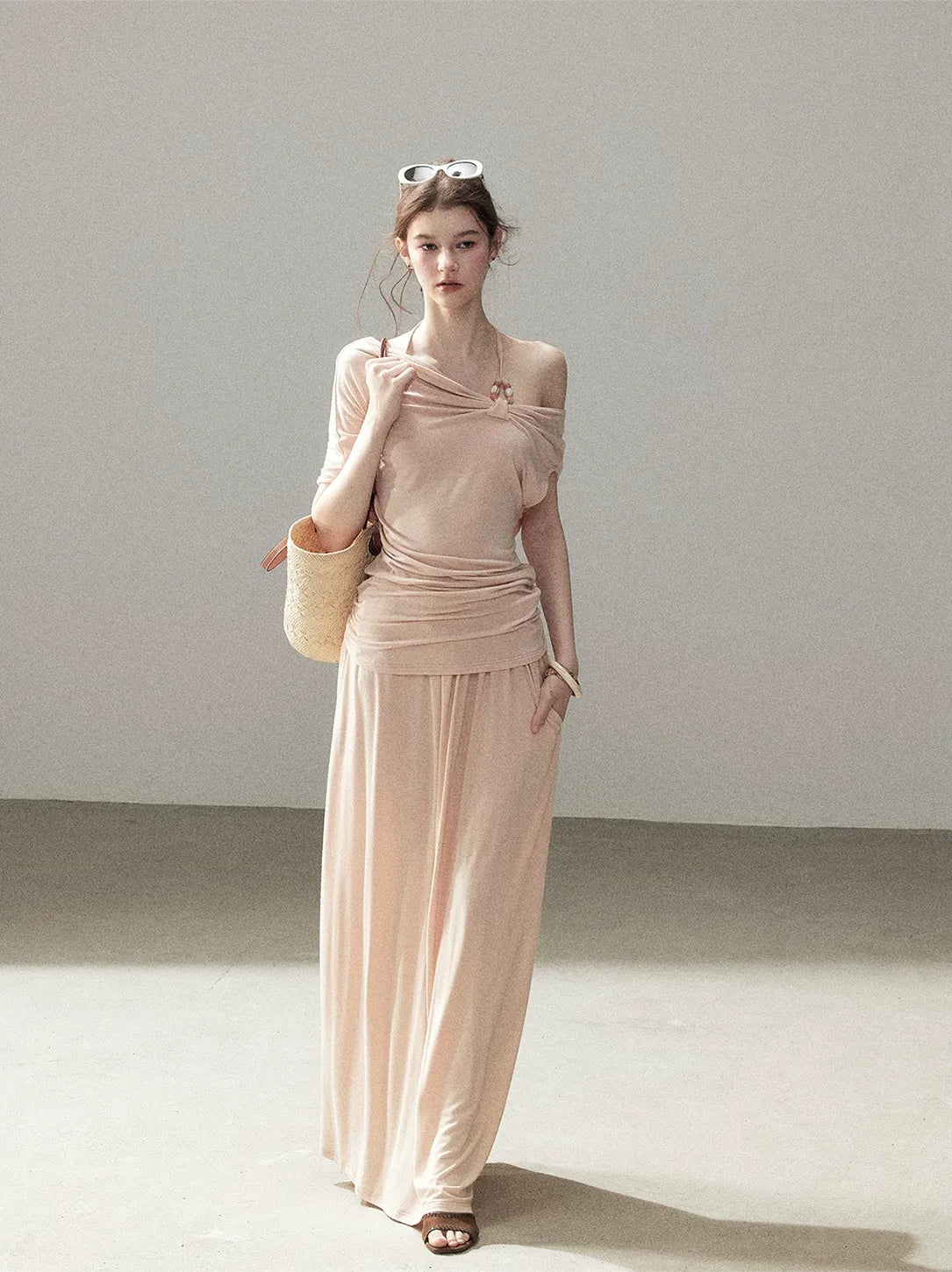 Knot Drape Midi Skirt Set