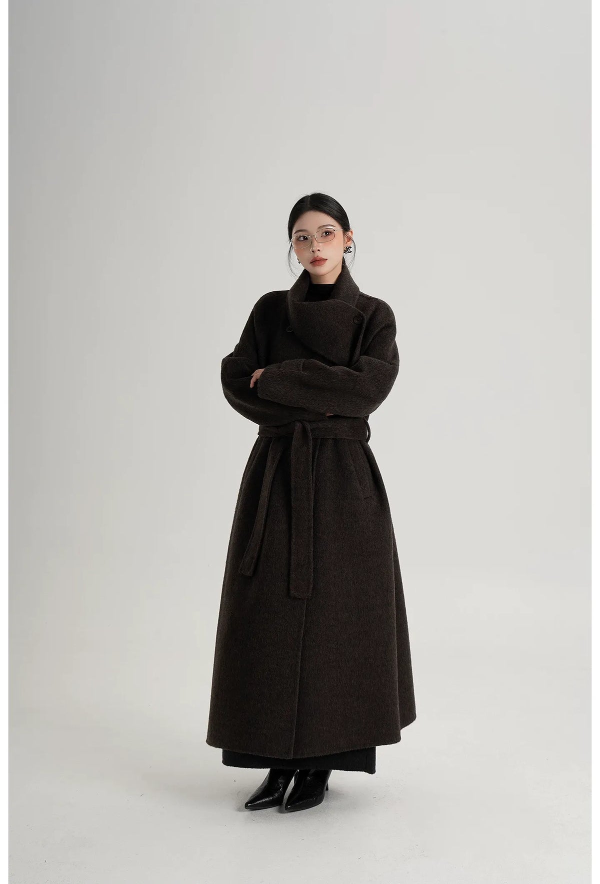 Handstitched Shawl Collar Wool Coat