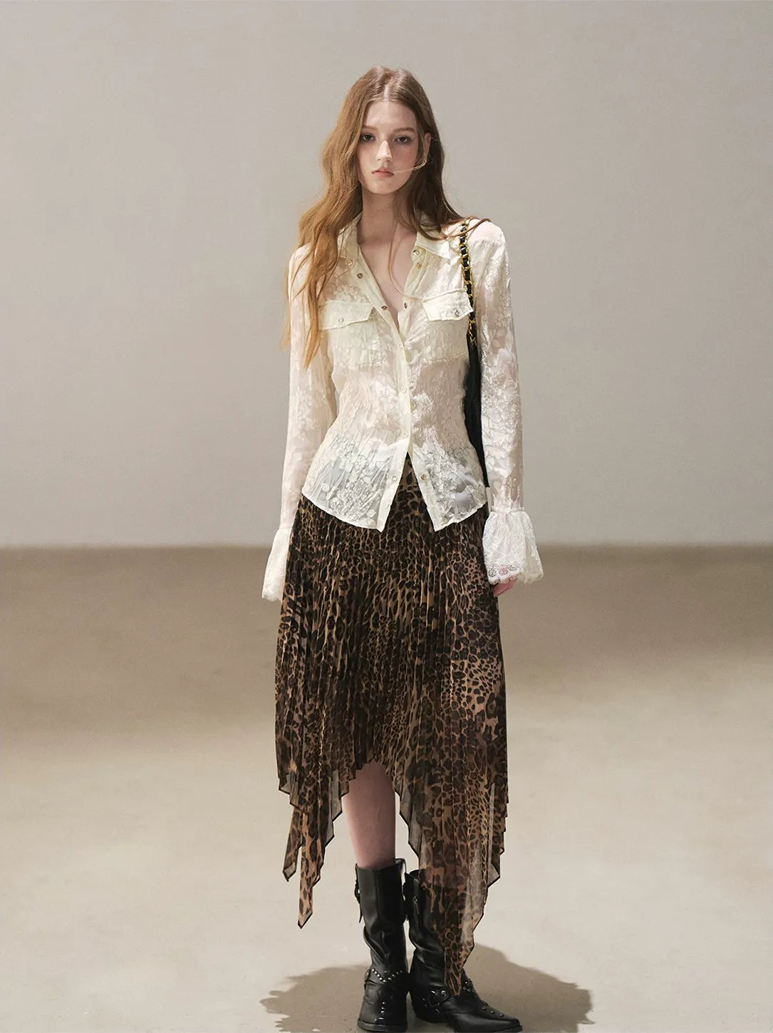 Burnout Jacquard Tailored Chiffon Shirt