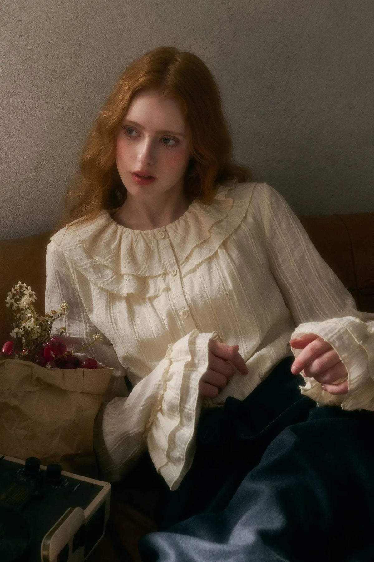 Ensemble chemise à volants et jupe en coton