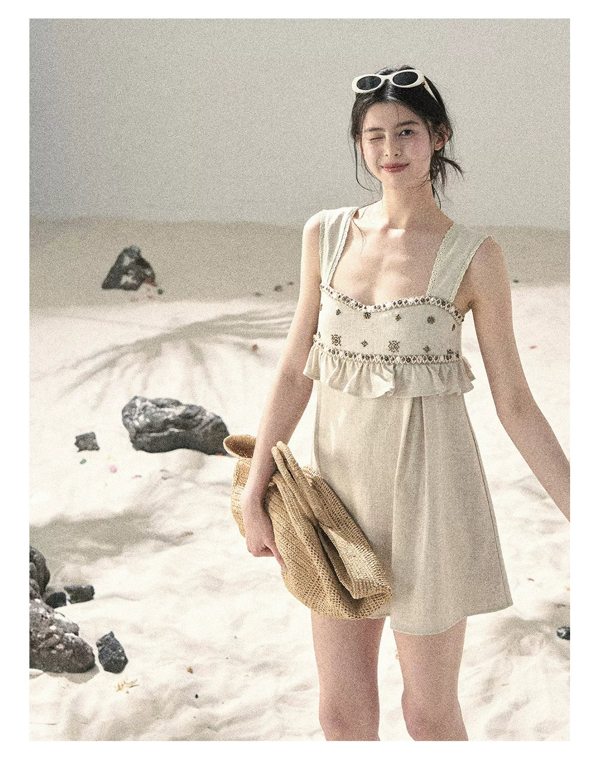 Sunlit Wheat Field Lace Strap Dress