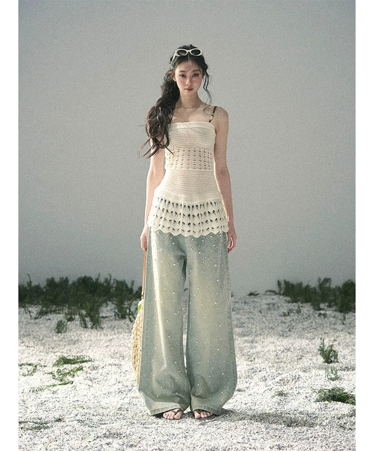Washed Pearl Wide-Leg Jeans