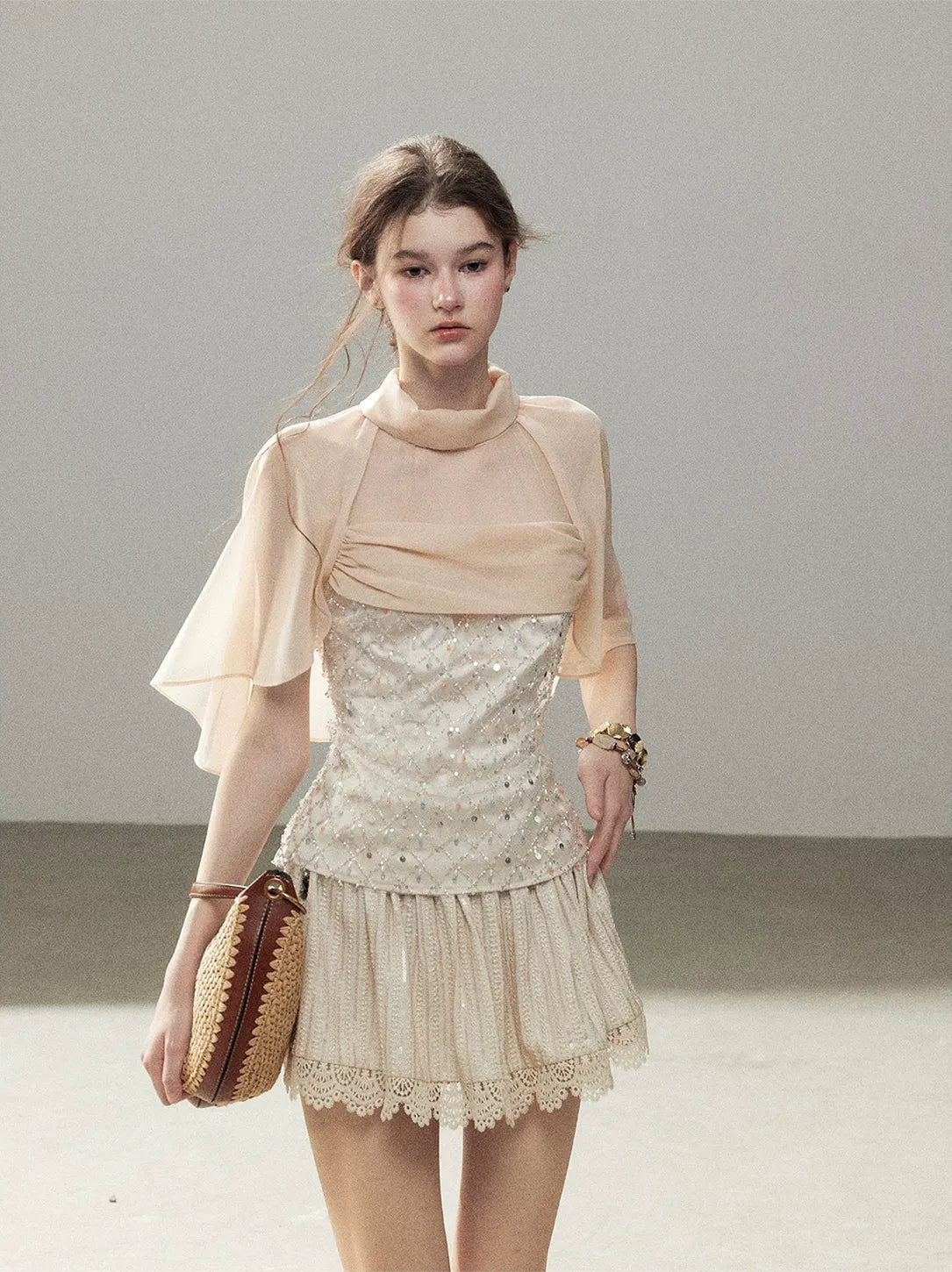 Textured Sequin Cape Top