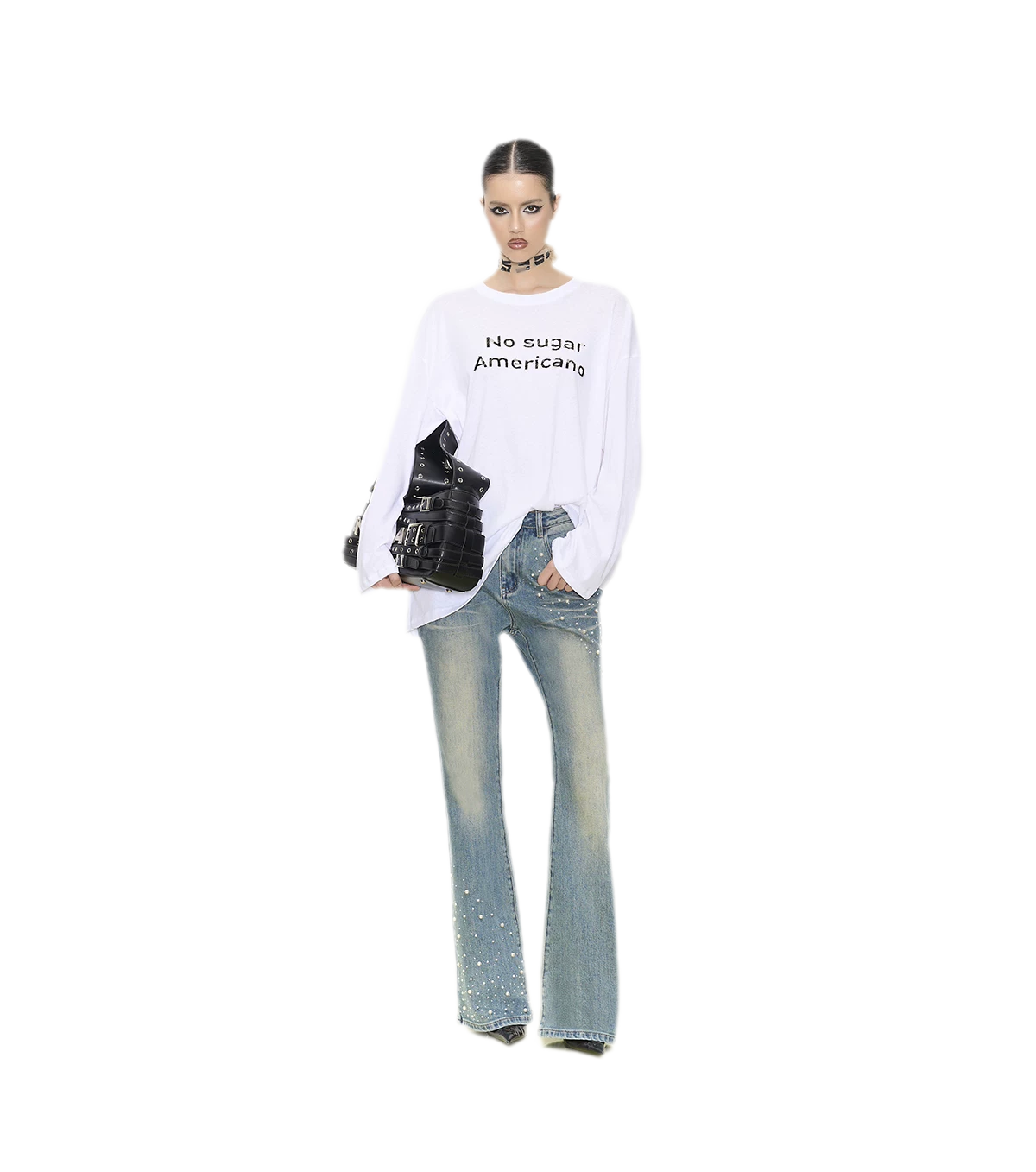 Pearl Embellished Straight Jeans