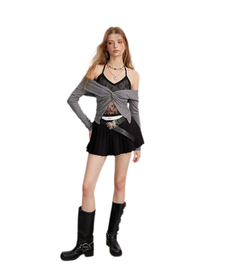 Contrast Pleated A-Line Mini Skirt