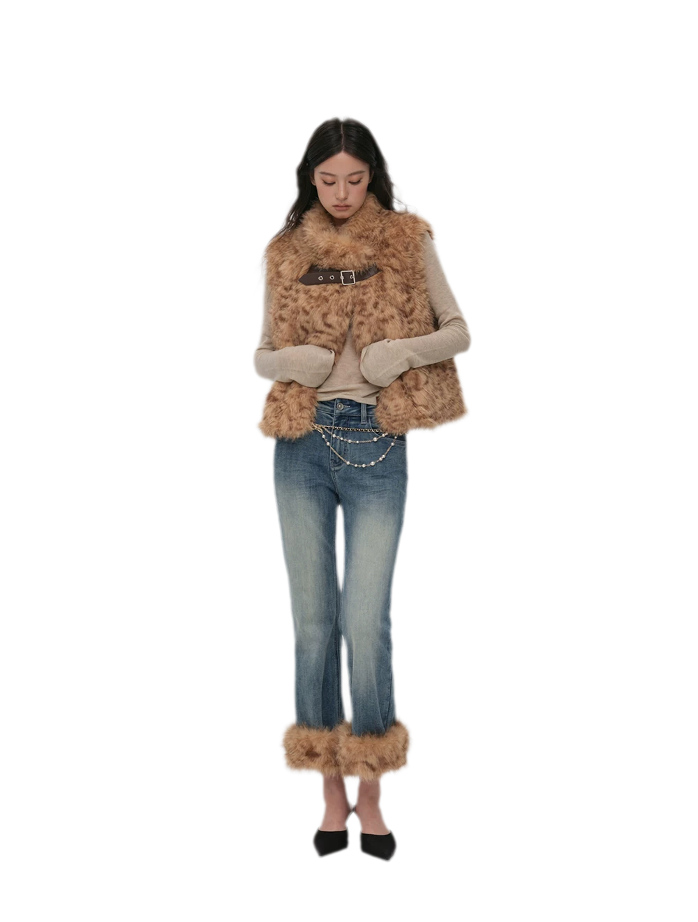 Vintage Washed Cropped Flare Jeans