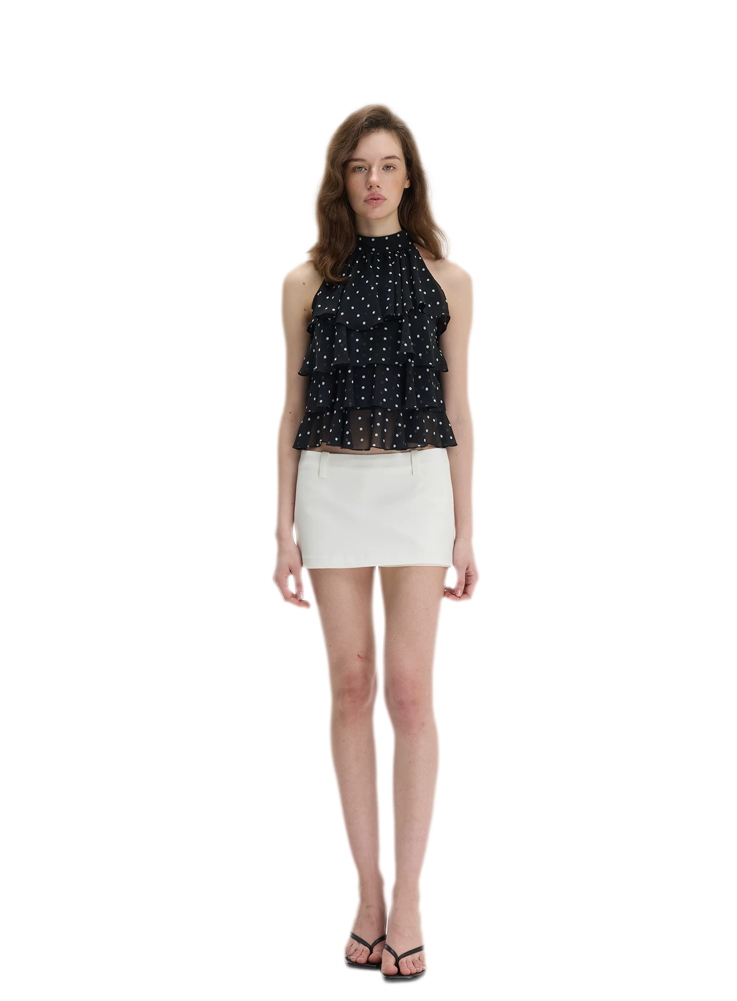 Polka-Dot Ruffle Halter Top