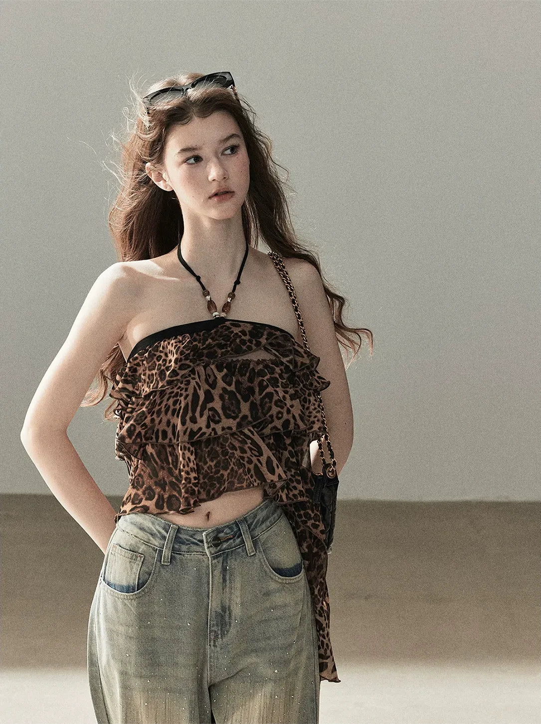 Leopard Ruffle Halter Top