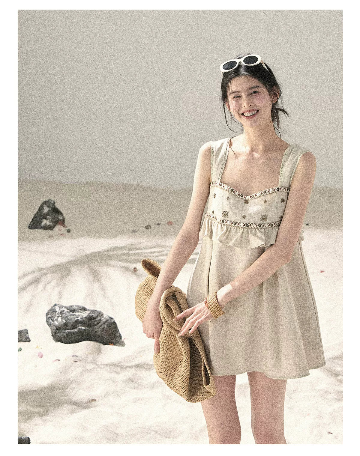 Sunlit Wheat Field Lace Strap Dress