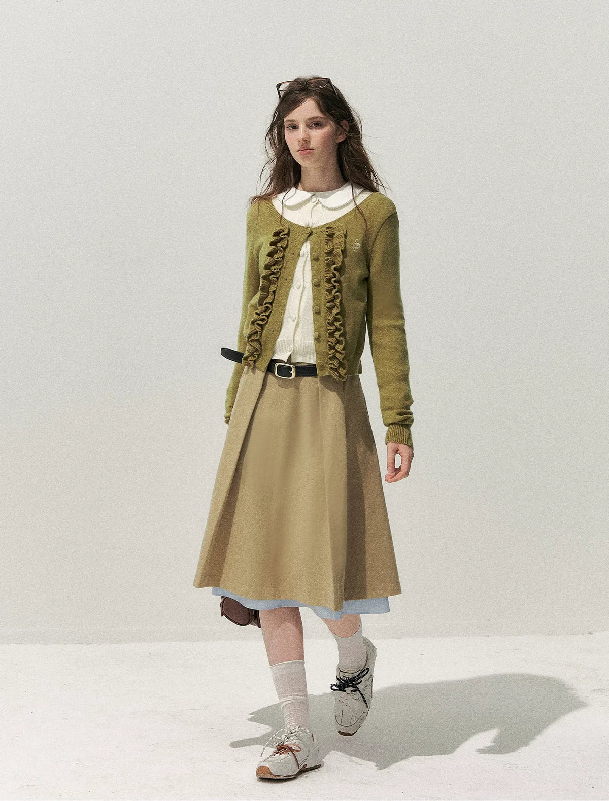 Fine-Gauge Ruffle Cardigan Sweater