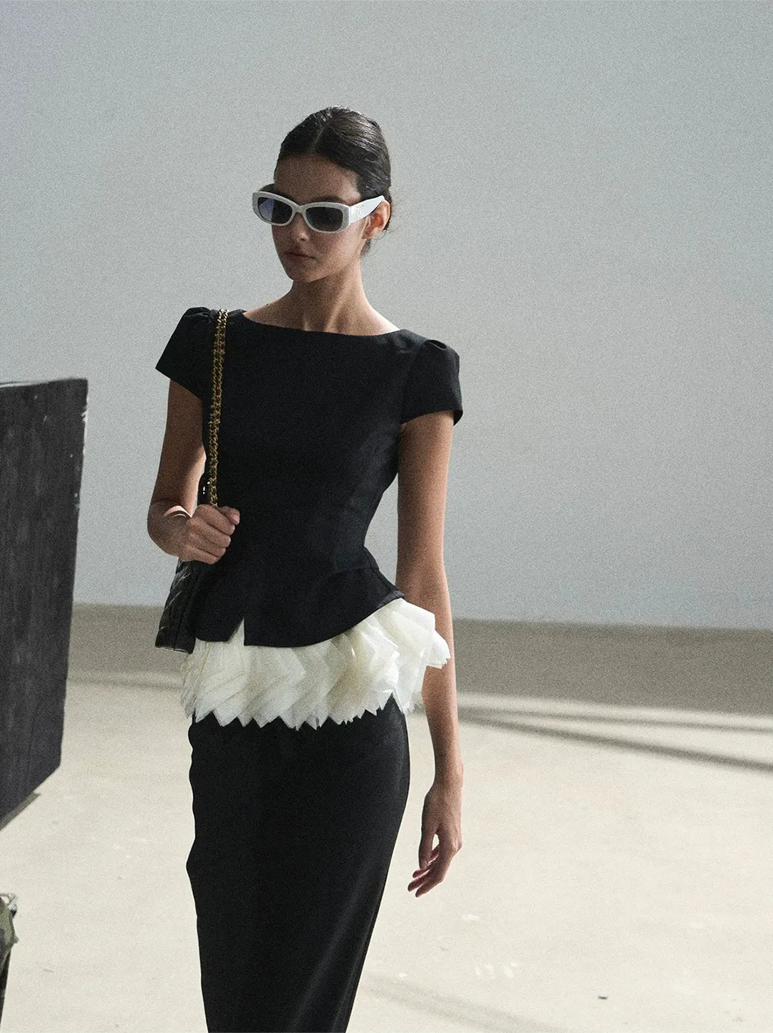 Colorblock Cropped Top Skirt Set