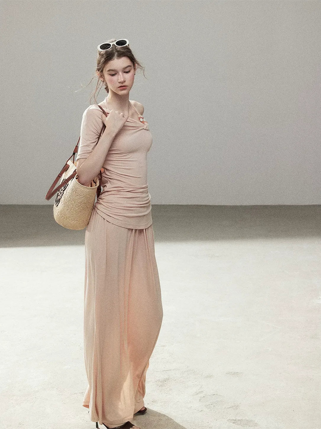 Knot Drape Midi Skirt Set