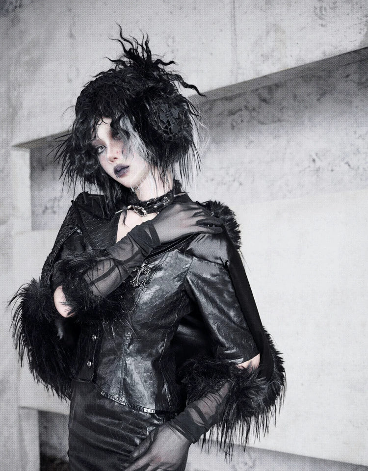 Cracked Leather Cape Blazer