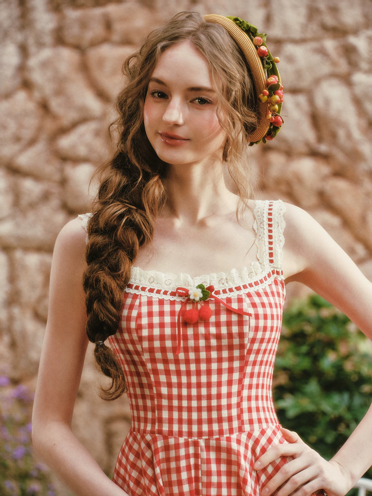 Gingham Lace Trim Dress