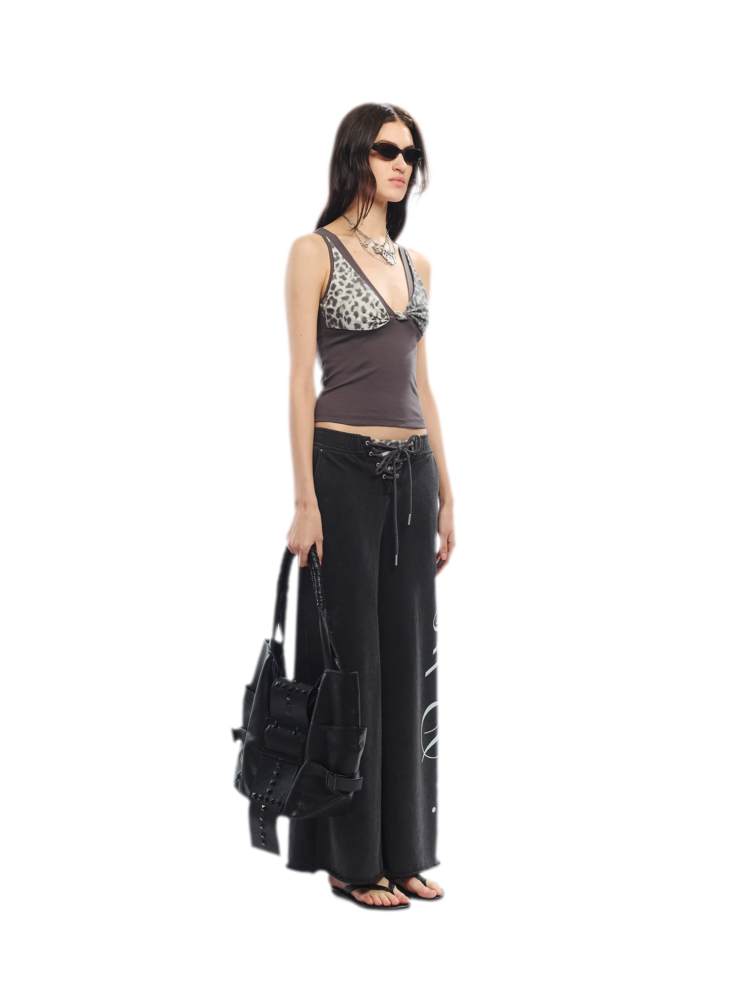 Vintage Letter Print Wide-Leg Pants