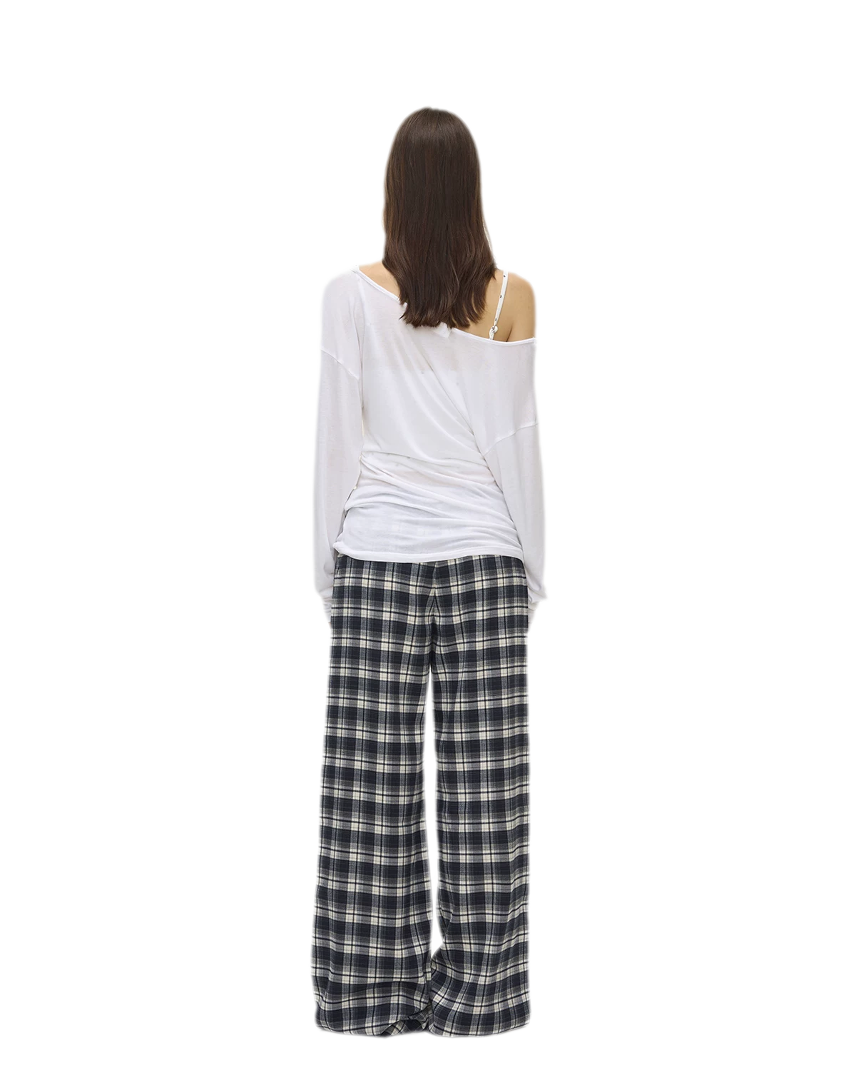 Brushed Plaid Wide-Leg Pants