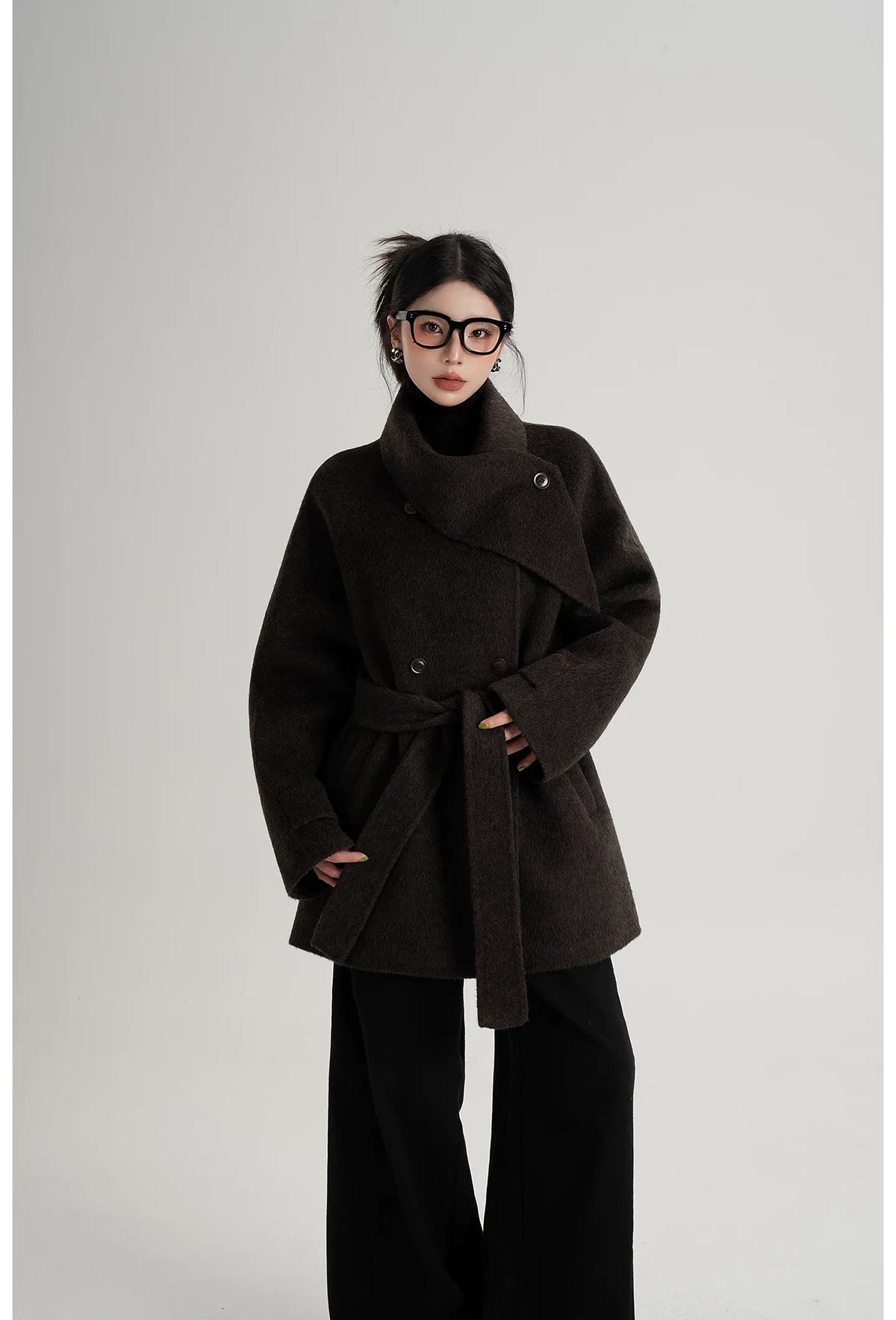 Handstitched Shawl Collar Wool Coat
