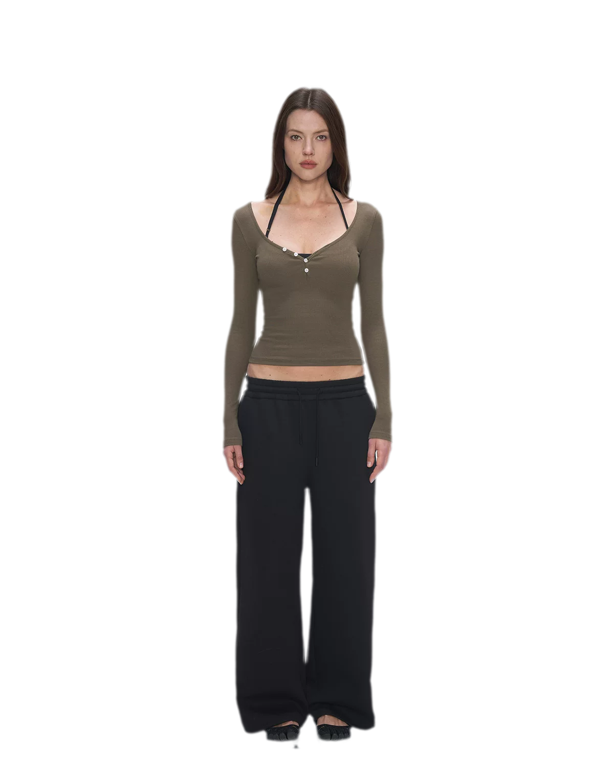 Ribbed V-Neck Button Top