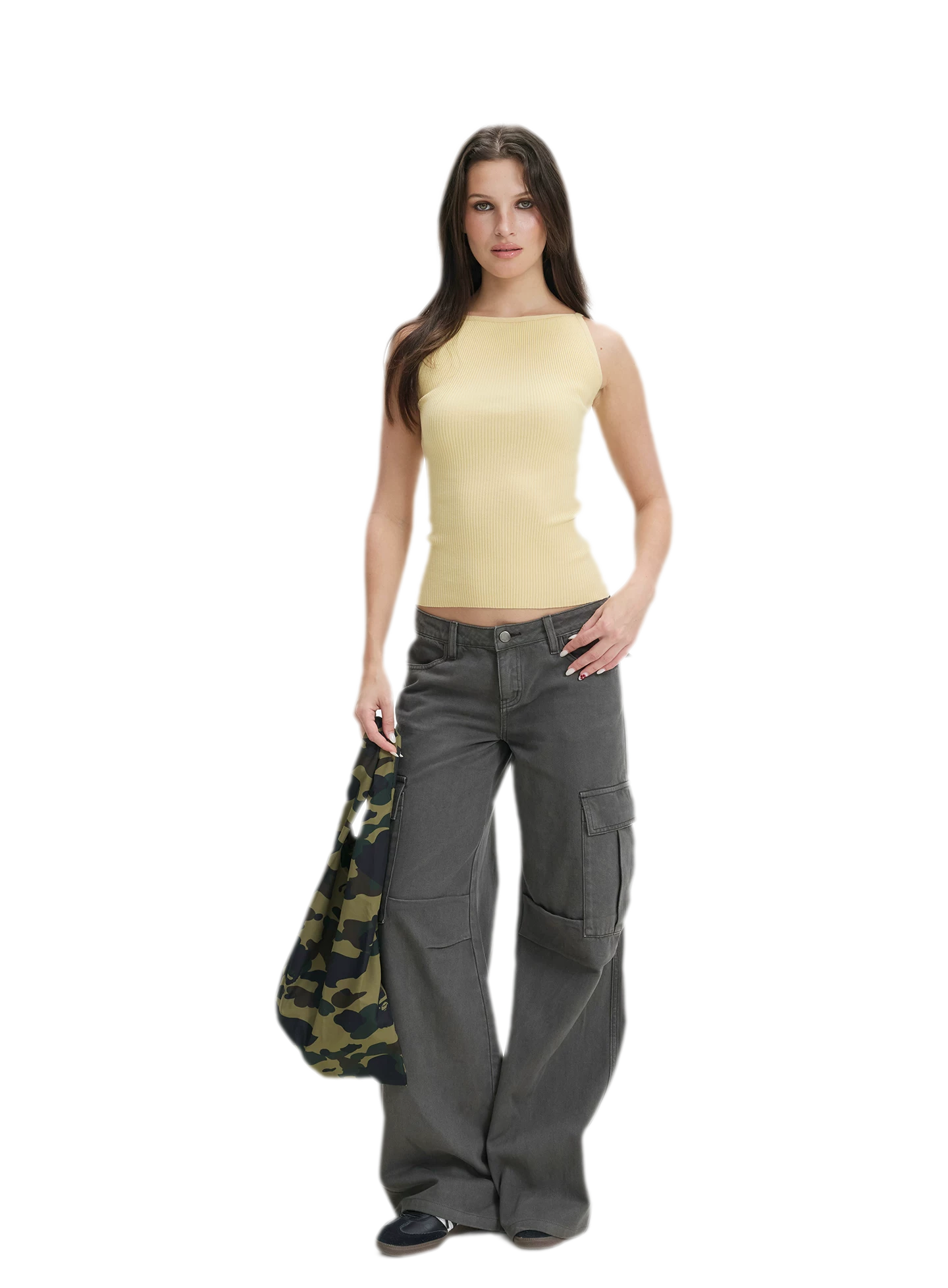 Washed Cargo Wide-Leg Pants