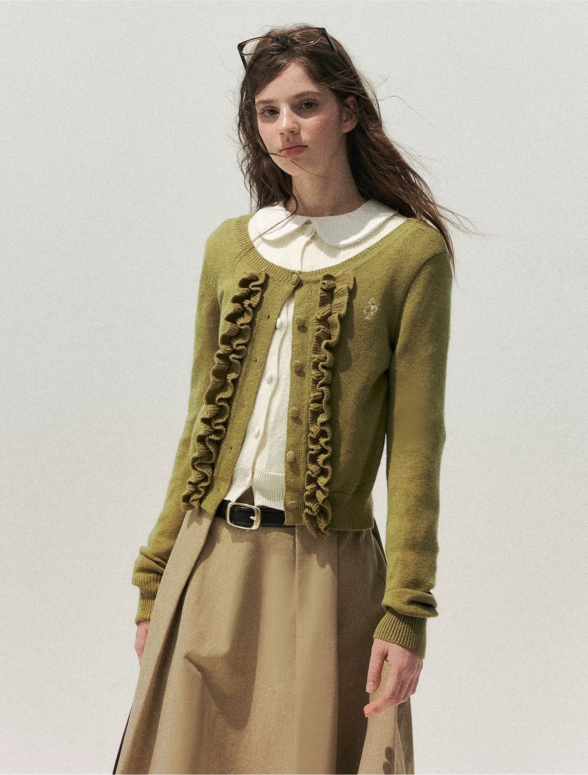 Fine-Gauge Ruffle Cardigan Sweater