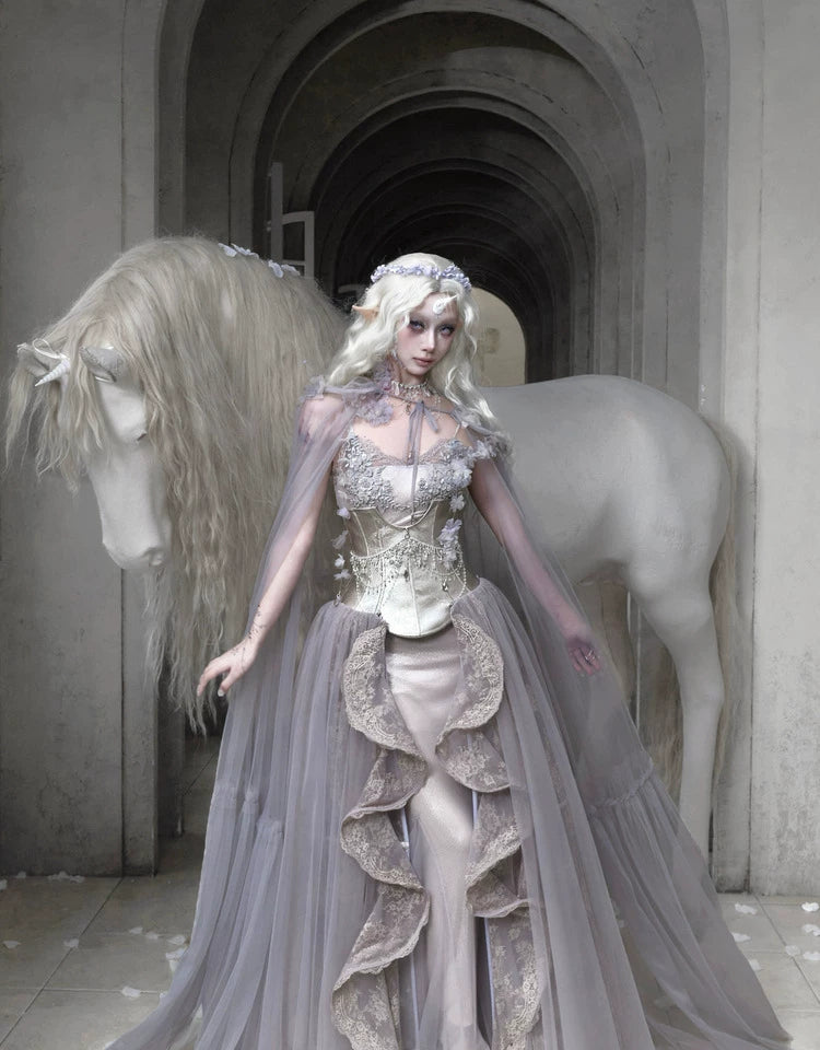 Handcrafted Floral Tulle Hooded Cape