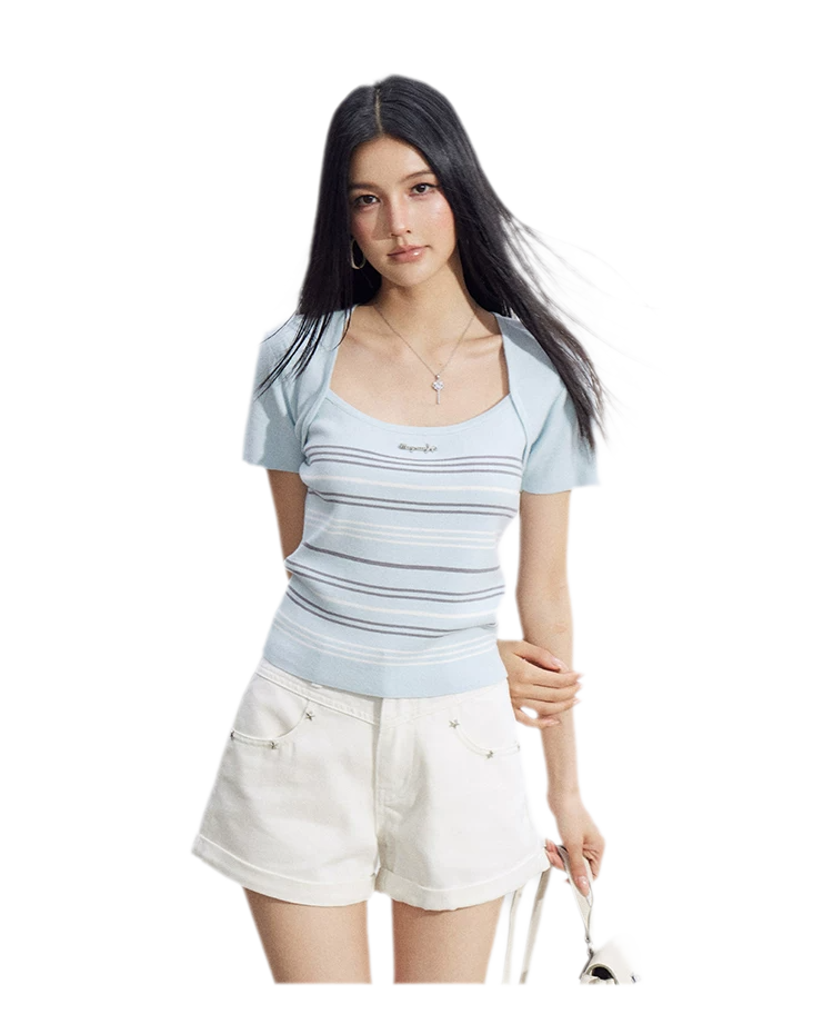 Embroidered Denim Shorts