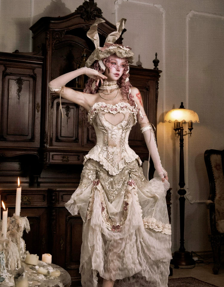 Embroidered Bustle Train Skirt