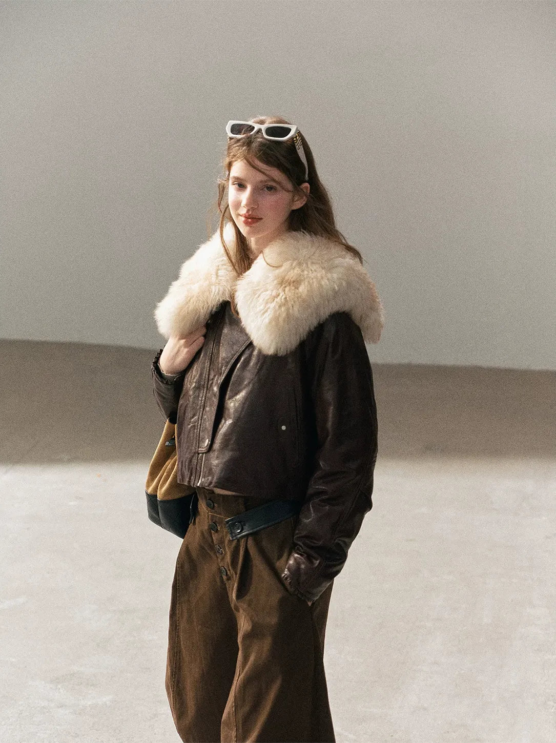 Sheepskin Cropped Goose-Down Jacket