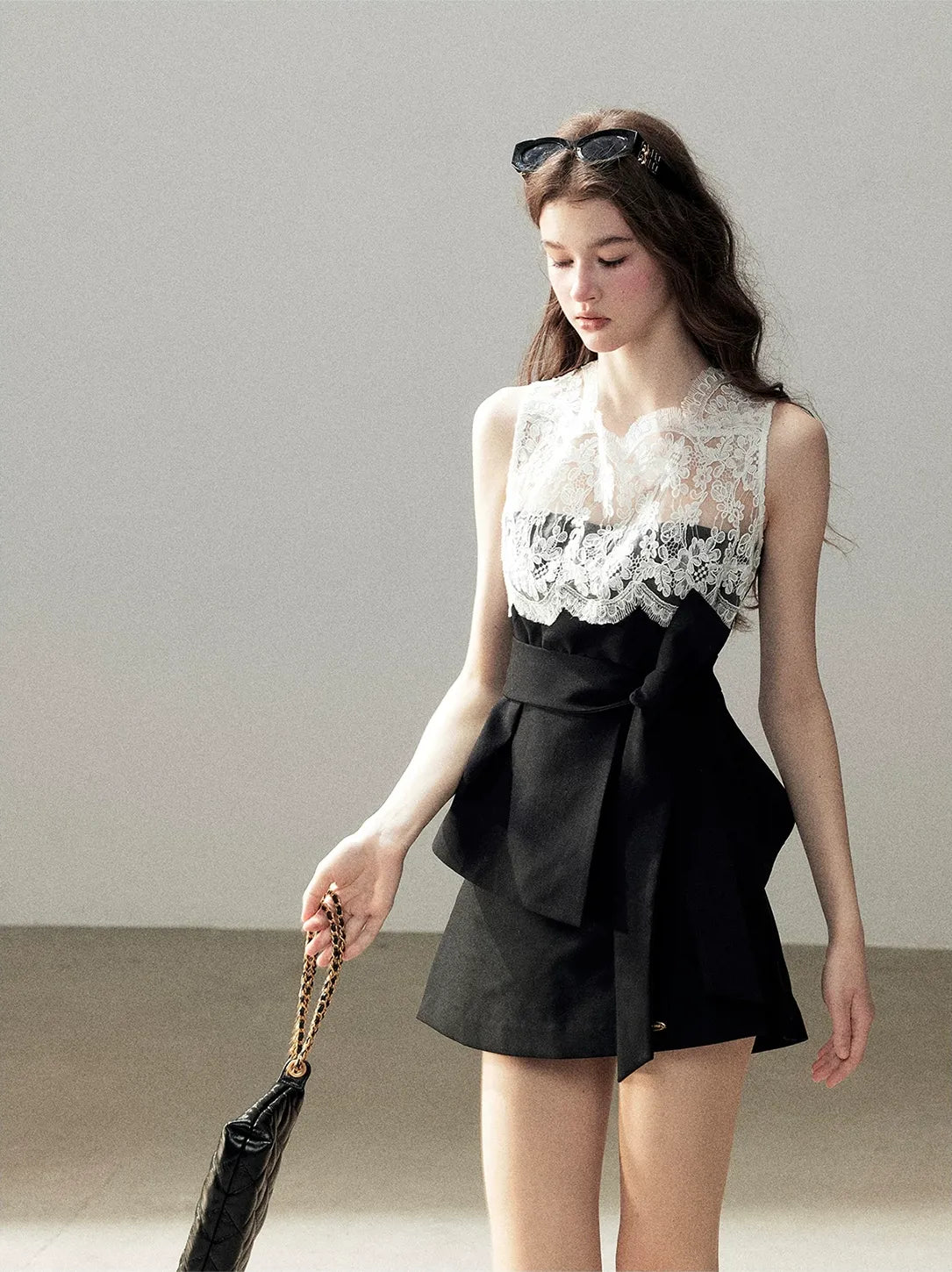 Lace Color-Block Sleeveless Top