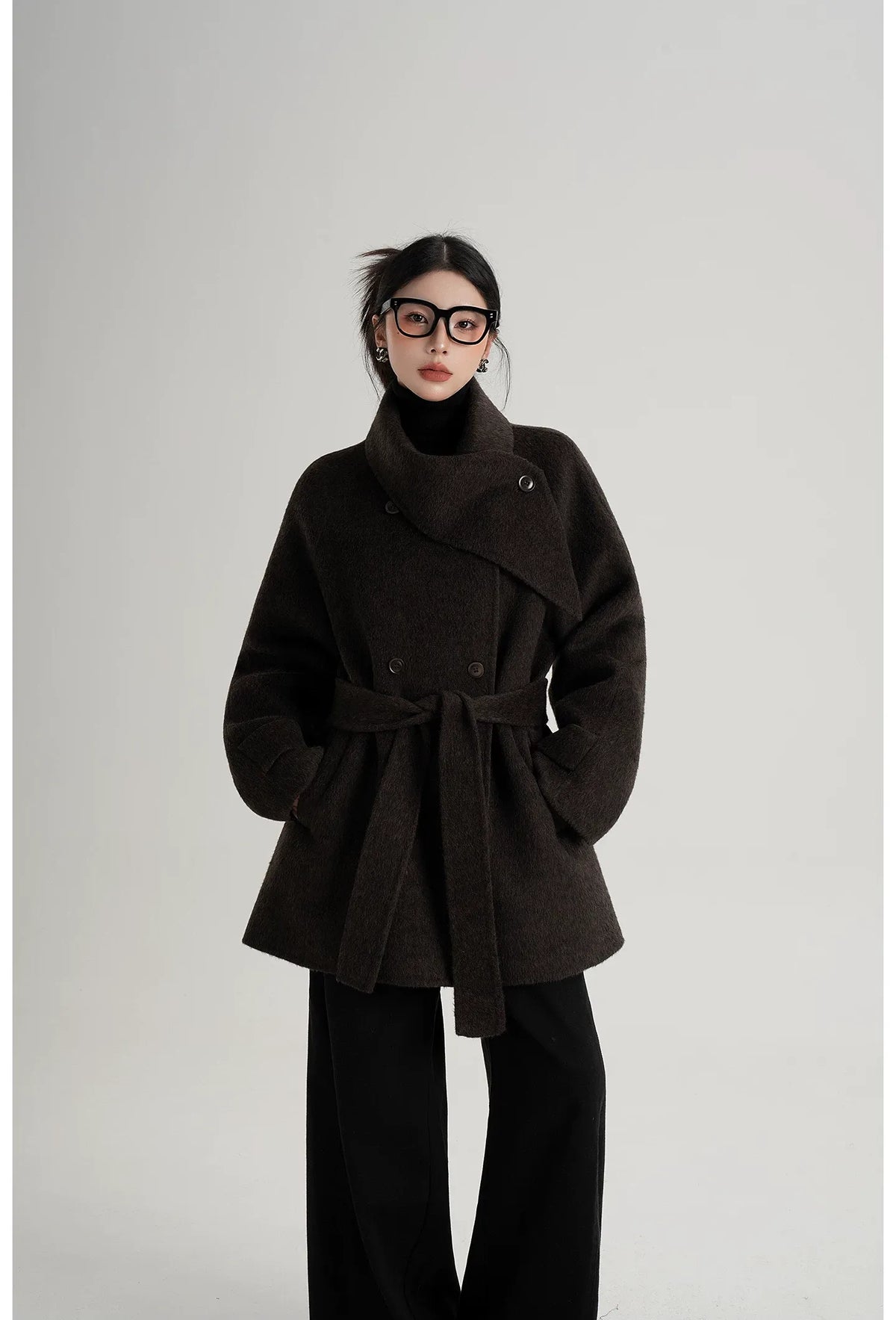 Handstitched Shawl Collar Wool Coat